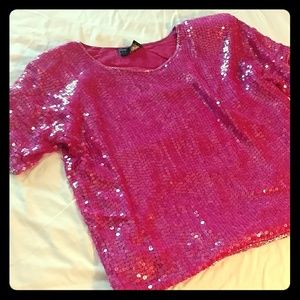 Pink fuscia sequin silk tshirt